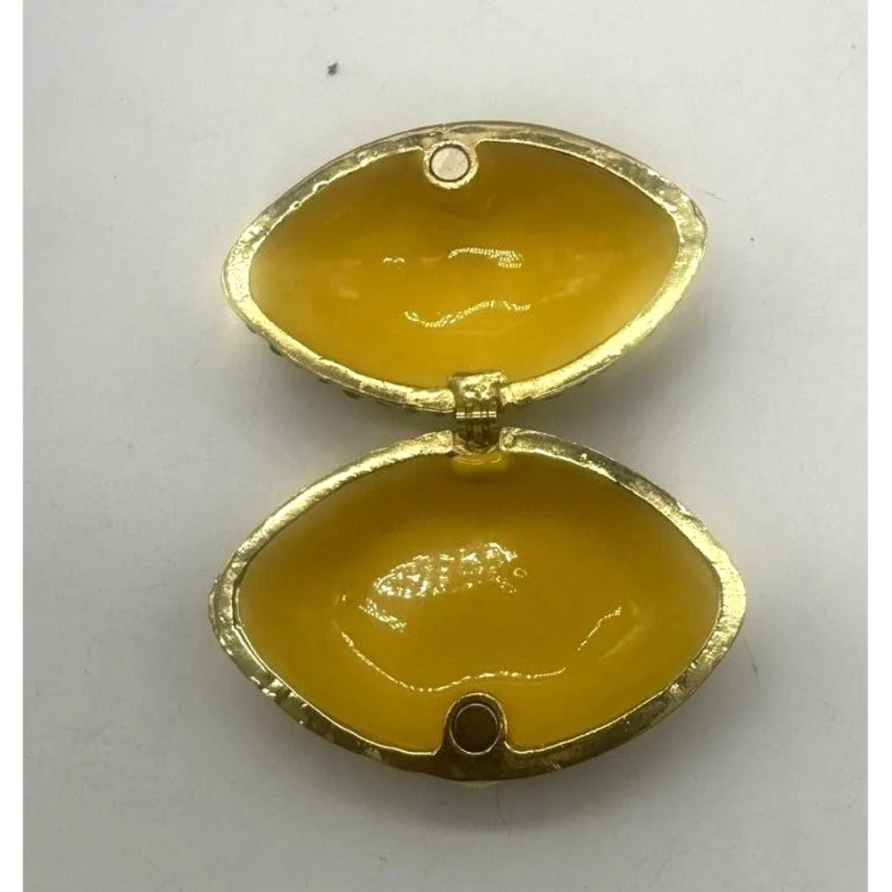 Football Rhinestone Hinged‎ Trinket Pill Box Gold Tone Crystal Enamel Interior